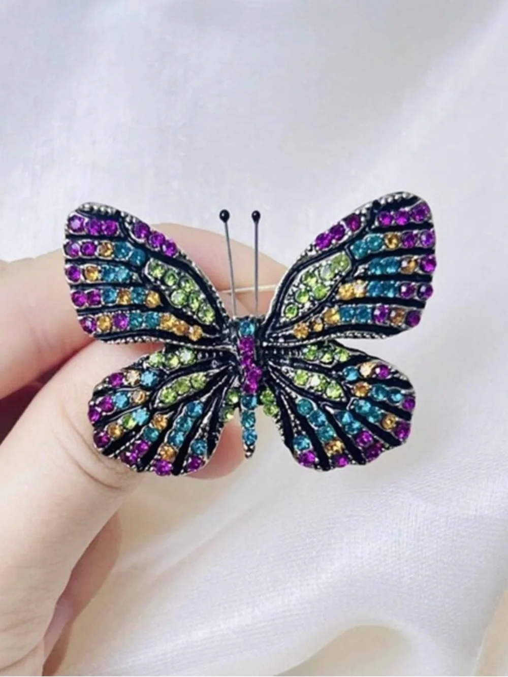 Multicolor Jeweled Butterfly Pin Brooch